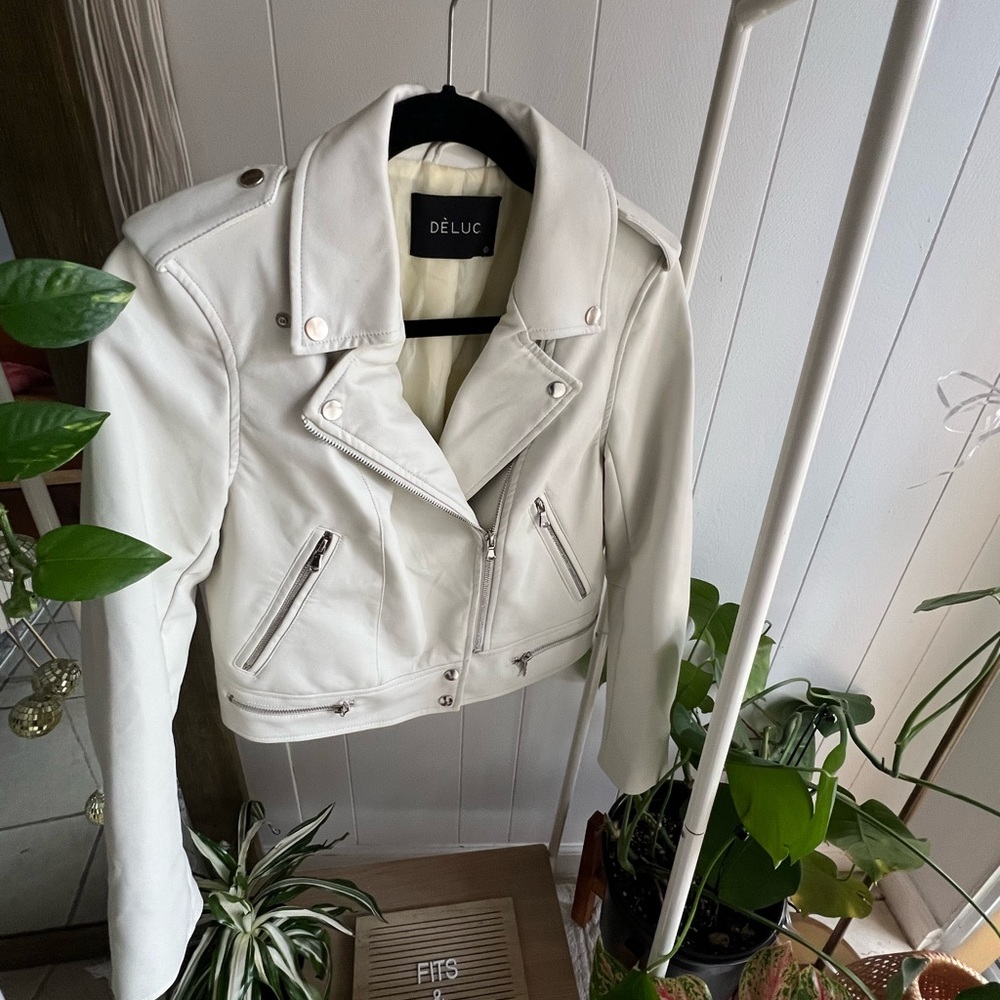 Deluc Off-White Leather Jacket with Metallic Accents